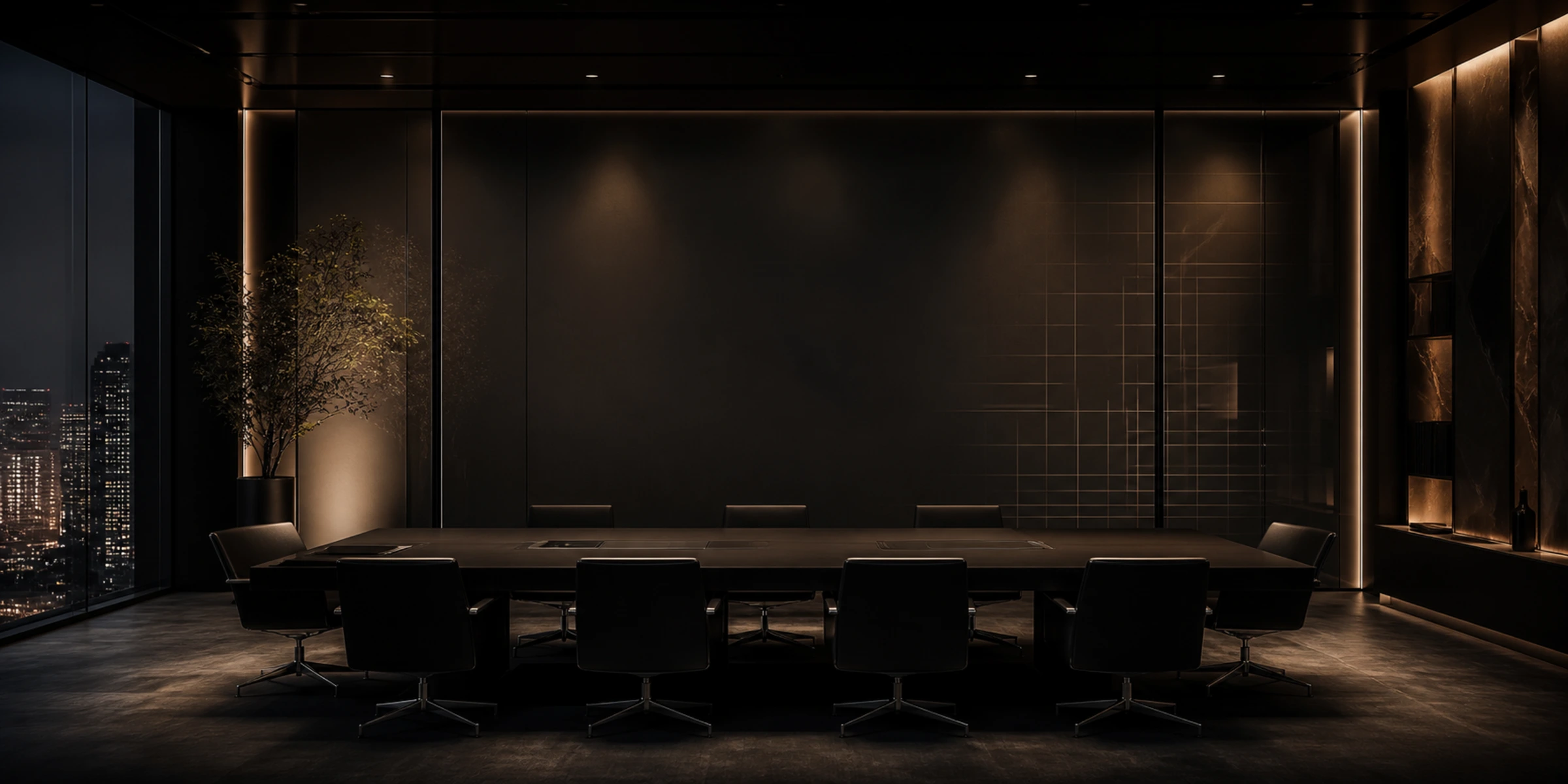 Executive operations room with AI workflow mapping